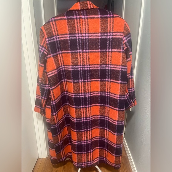 Nasty Gal Premium Plaid Double-Breasted Wool Look Coat Orange & Purple Size 16 - Picture 10 of 17